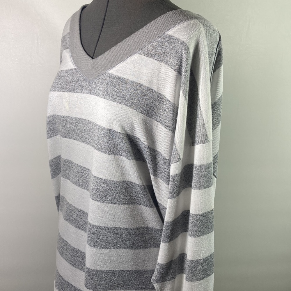 Kori Over Sized V Neck Front Soft Stripe Sweat Shirt Size S